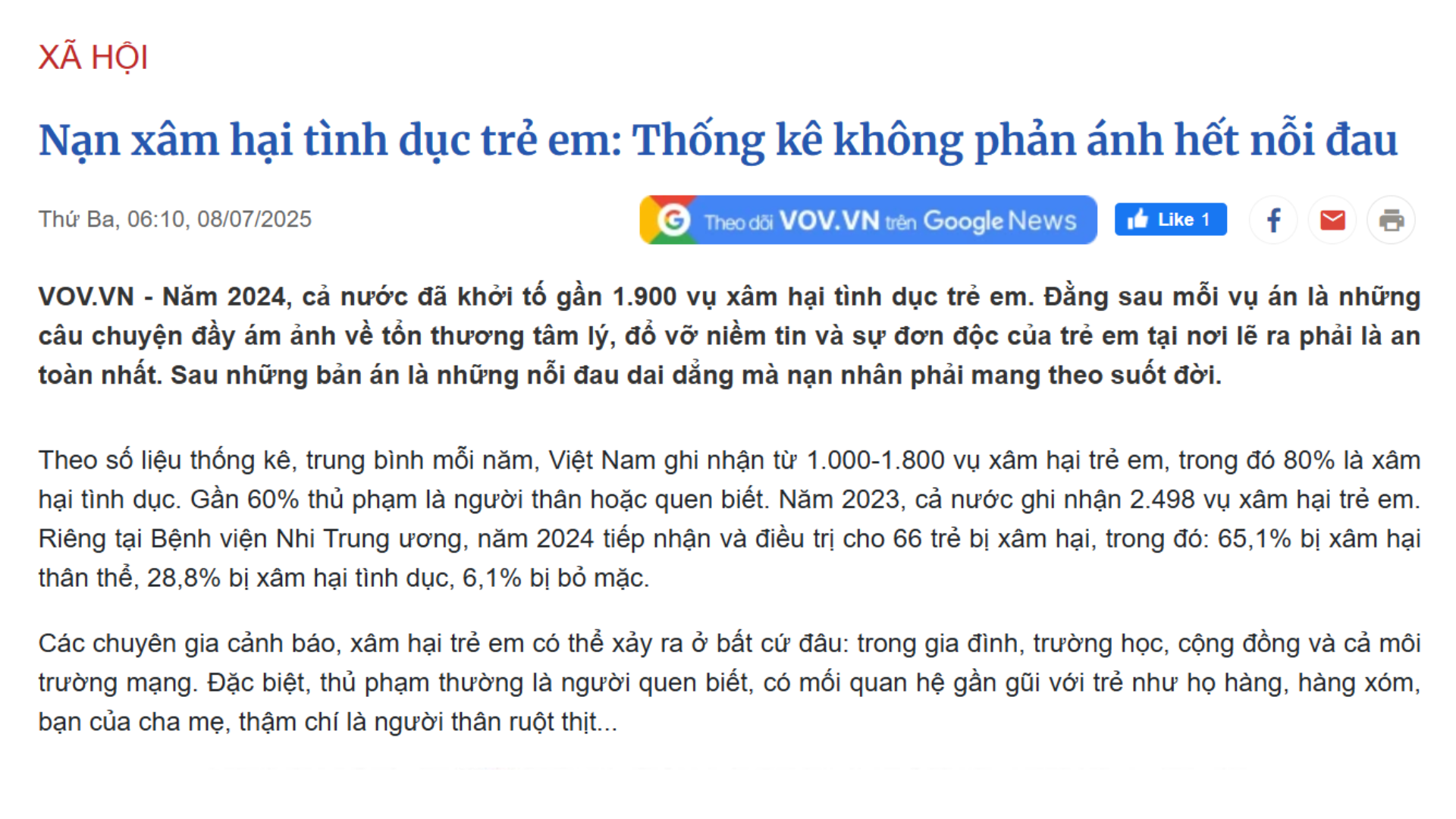 Thực trạng Bắt cóc - Xâm hại tình dục trẻ em