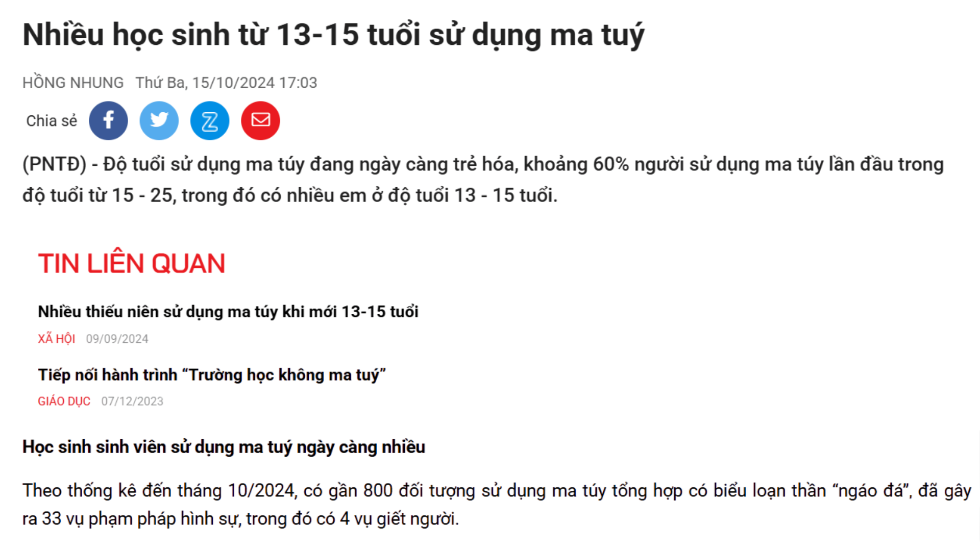 Thực trạng Ma túy - Chất gây nghiện học đường