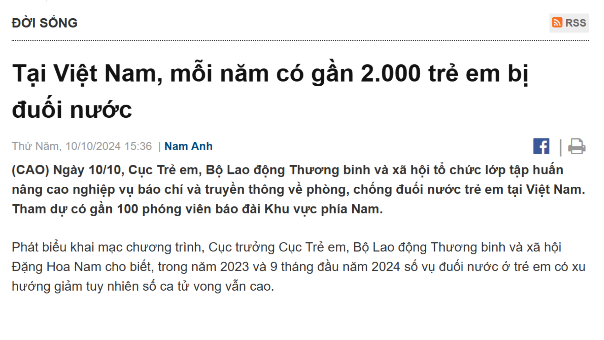 Thực trạng Đuối nước trẻ em